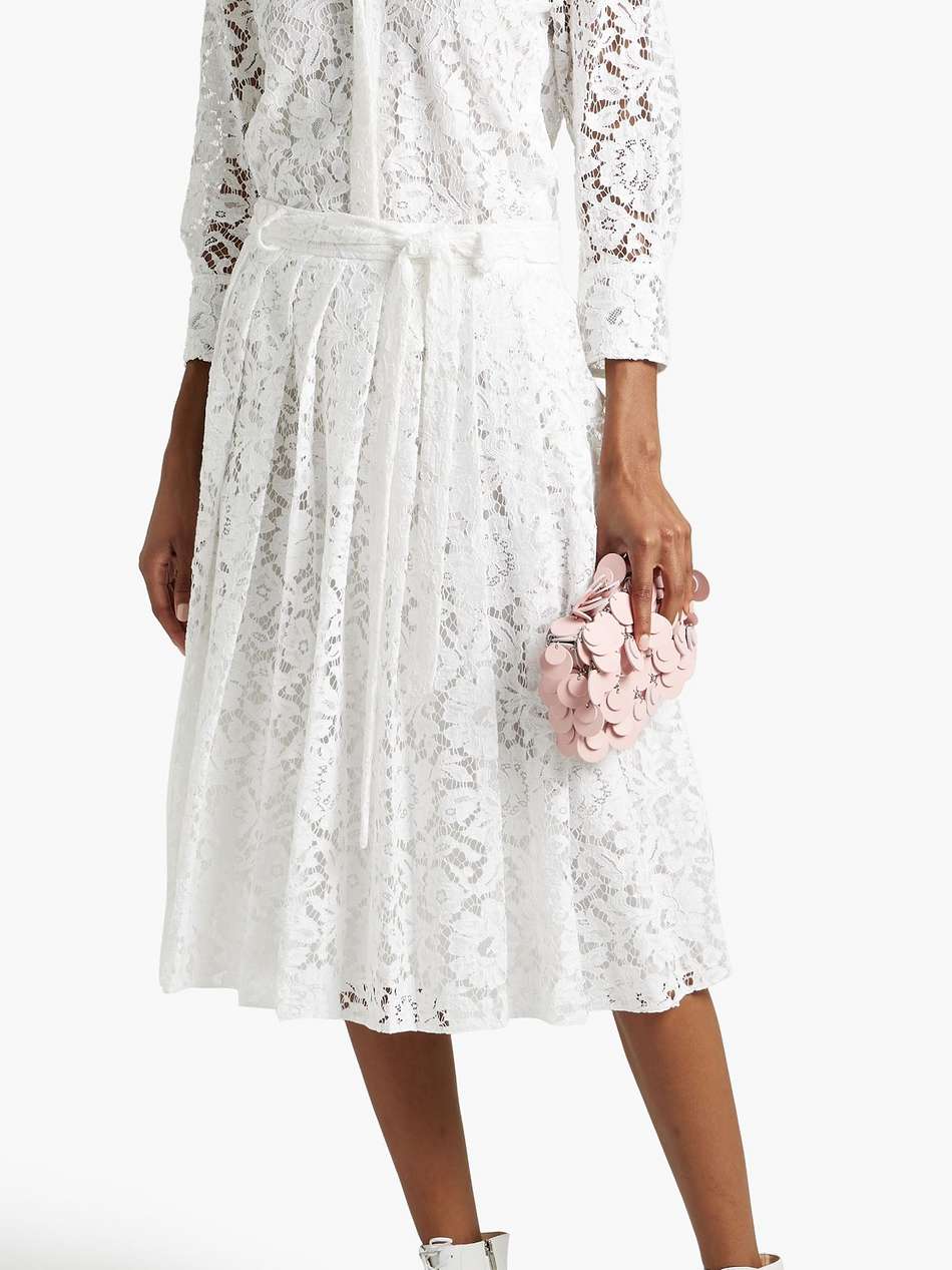 belted pleated corded lace shirt dress