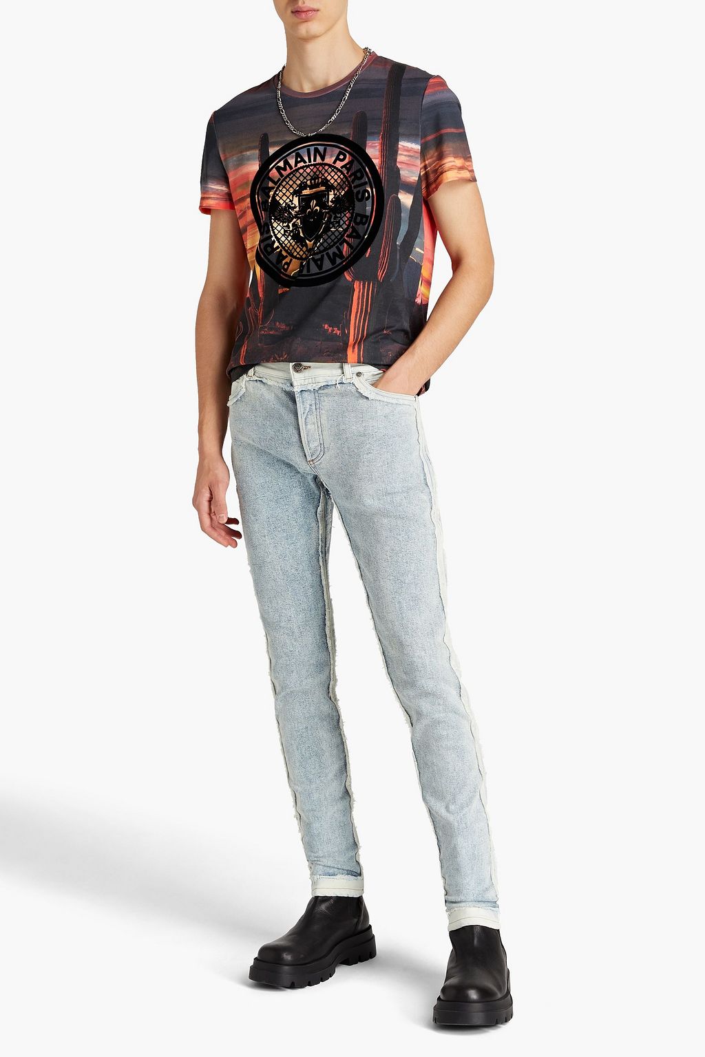 BALMAIN Flocked printed cotton-jersey T-shirt