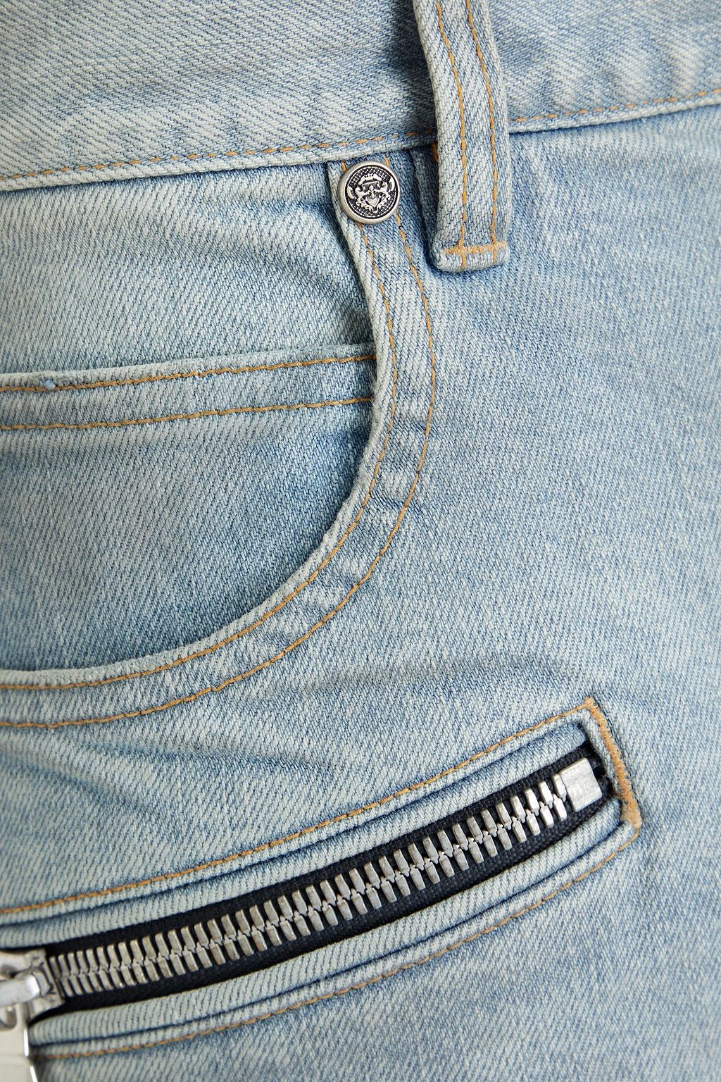 BALMAIN Skinny-fit distressed ribbed denim jeans