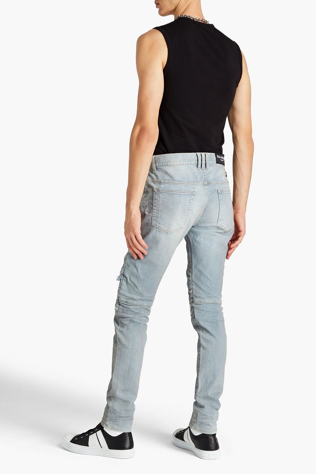 BALMAIN Skinny-fit distressed ribbed denim jeans