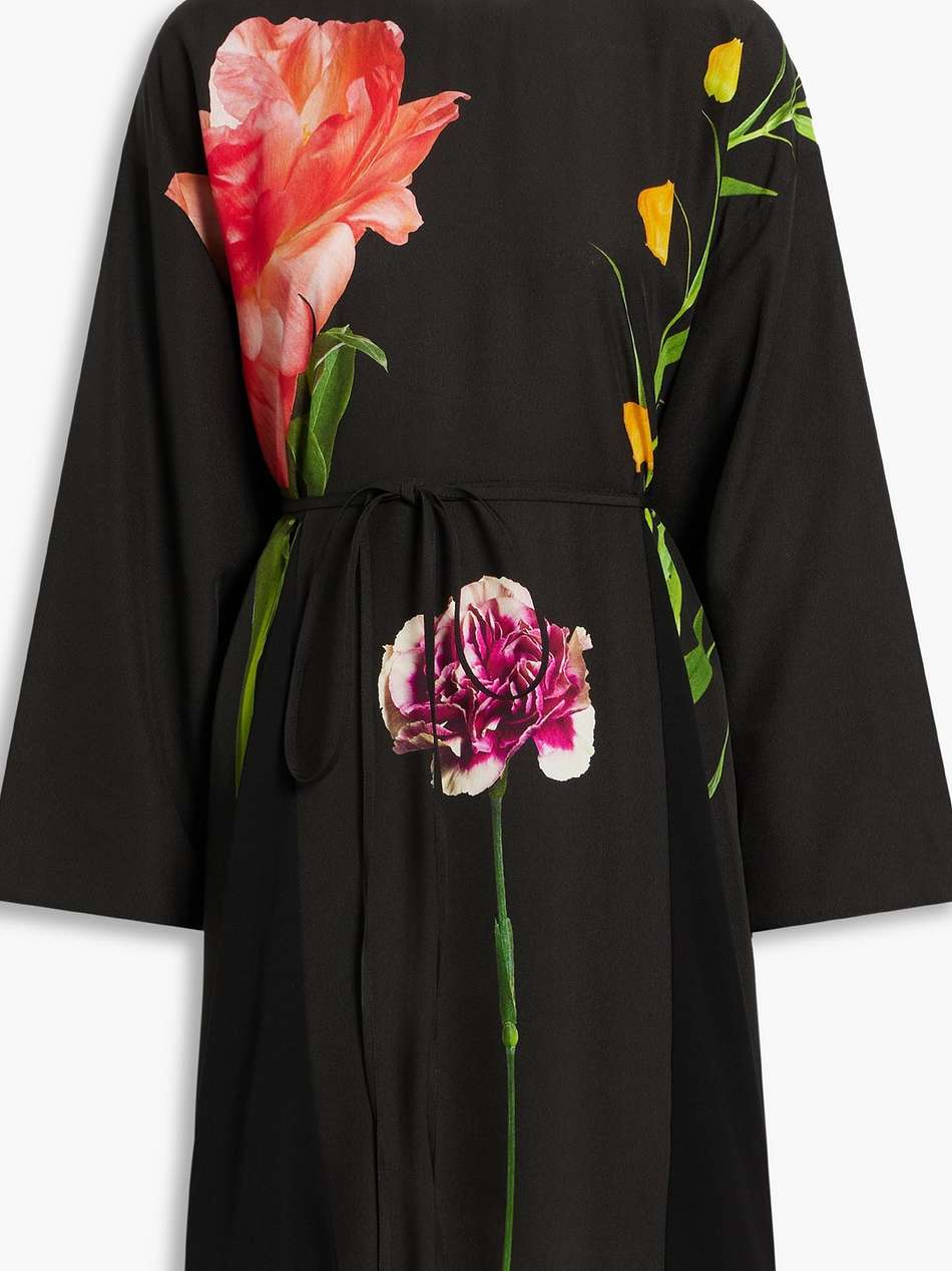 belted floral-print silk-crepe mini dress