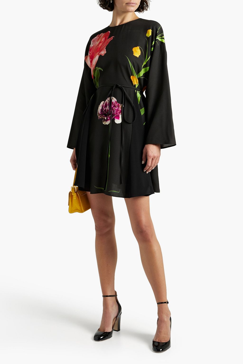 VALENTINO GARAVANI Belted floral-print silk-crepe mini dress