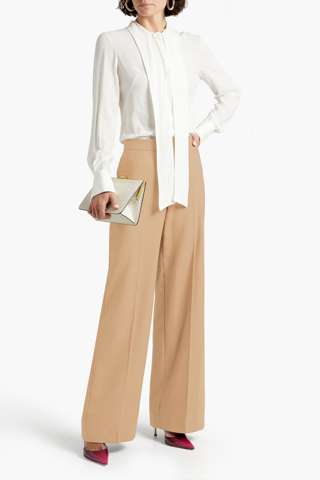 MCQUEEN Camel hair-twill wide-leg pants