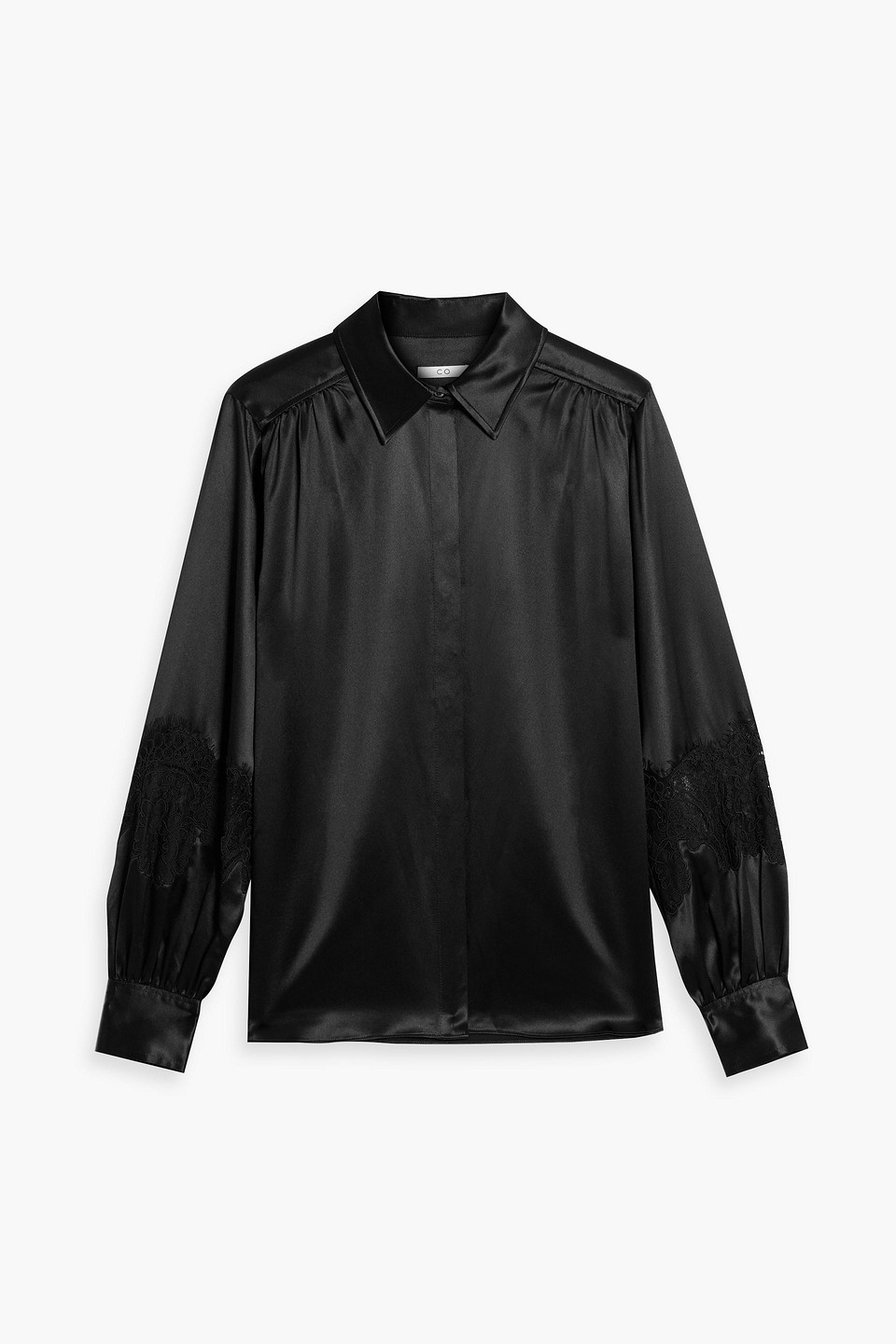 Co Rded Lace-paneled Silk-satin Shirt In Black