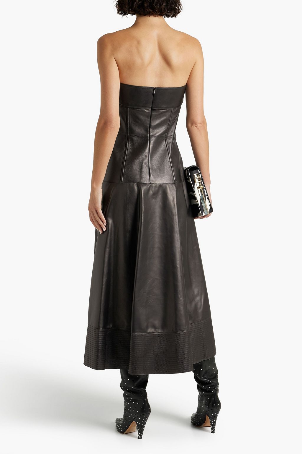 VALENTINO GARAVANI Strapless leather midi dress