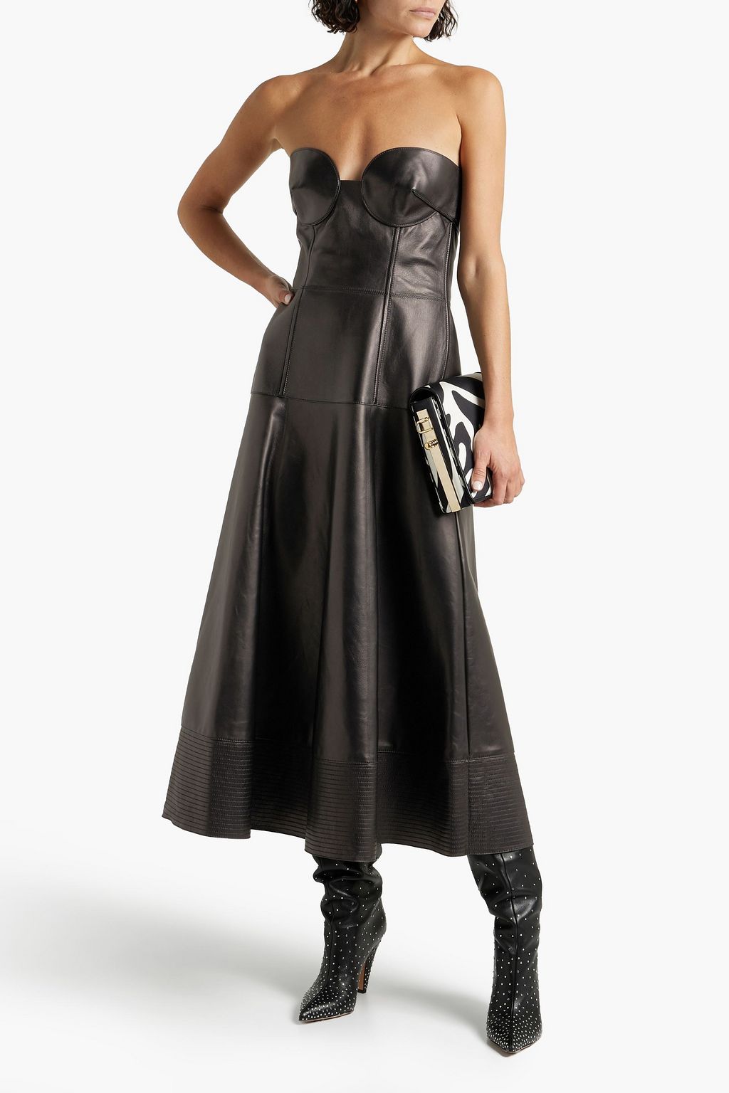 VALENTINO GARAVANI Strapless leather midi dress