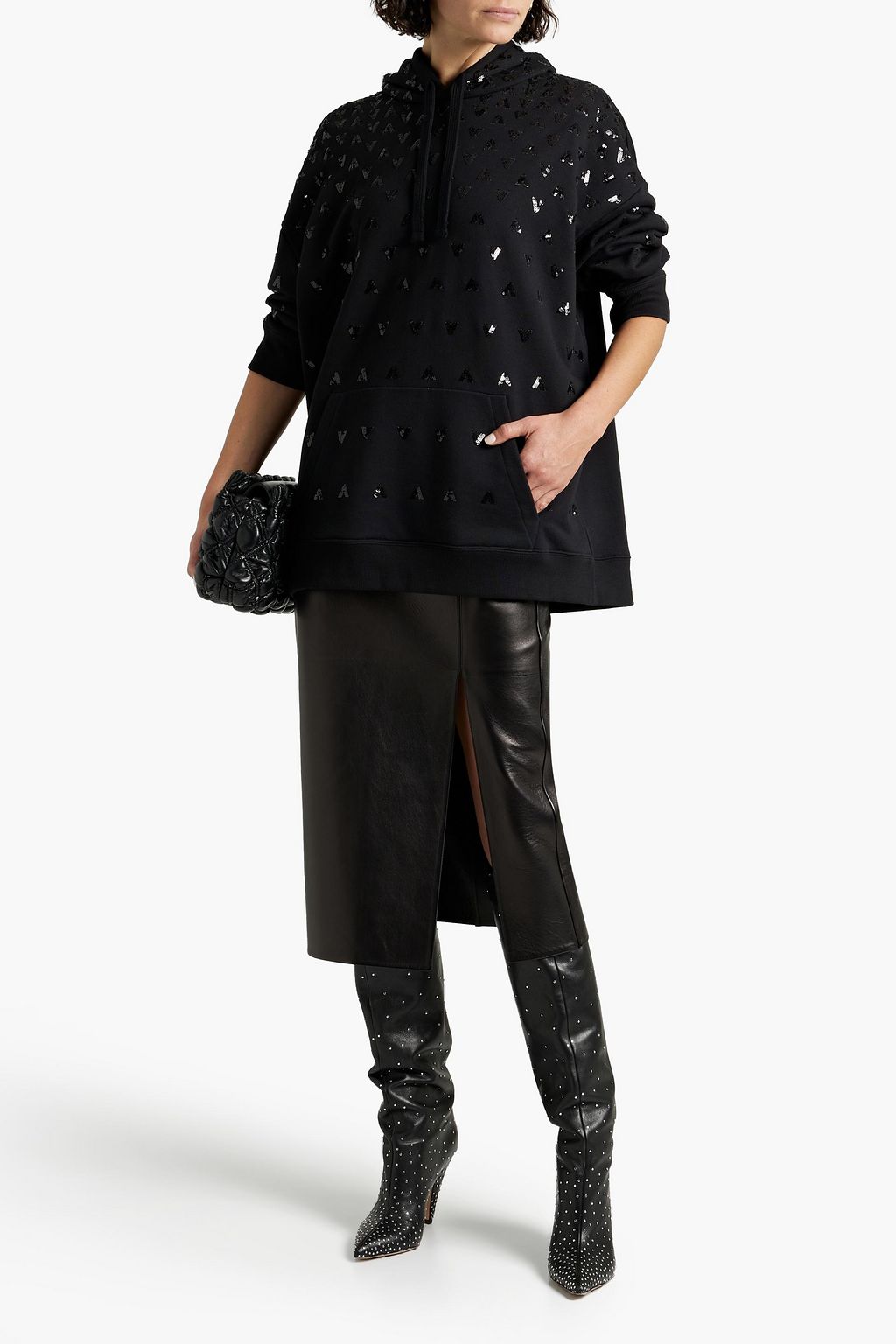 VALENTINO GARAVANI Sequin-embellished French cotton-terry hoodie