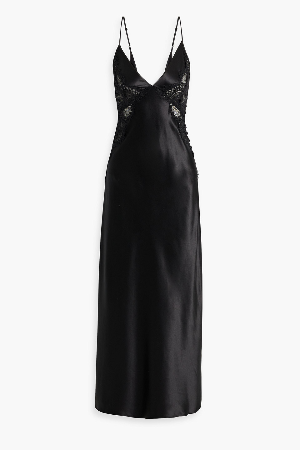 Co Rded Lace-paneled Silk-satin Maxi Slip Dress In Black