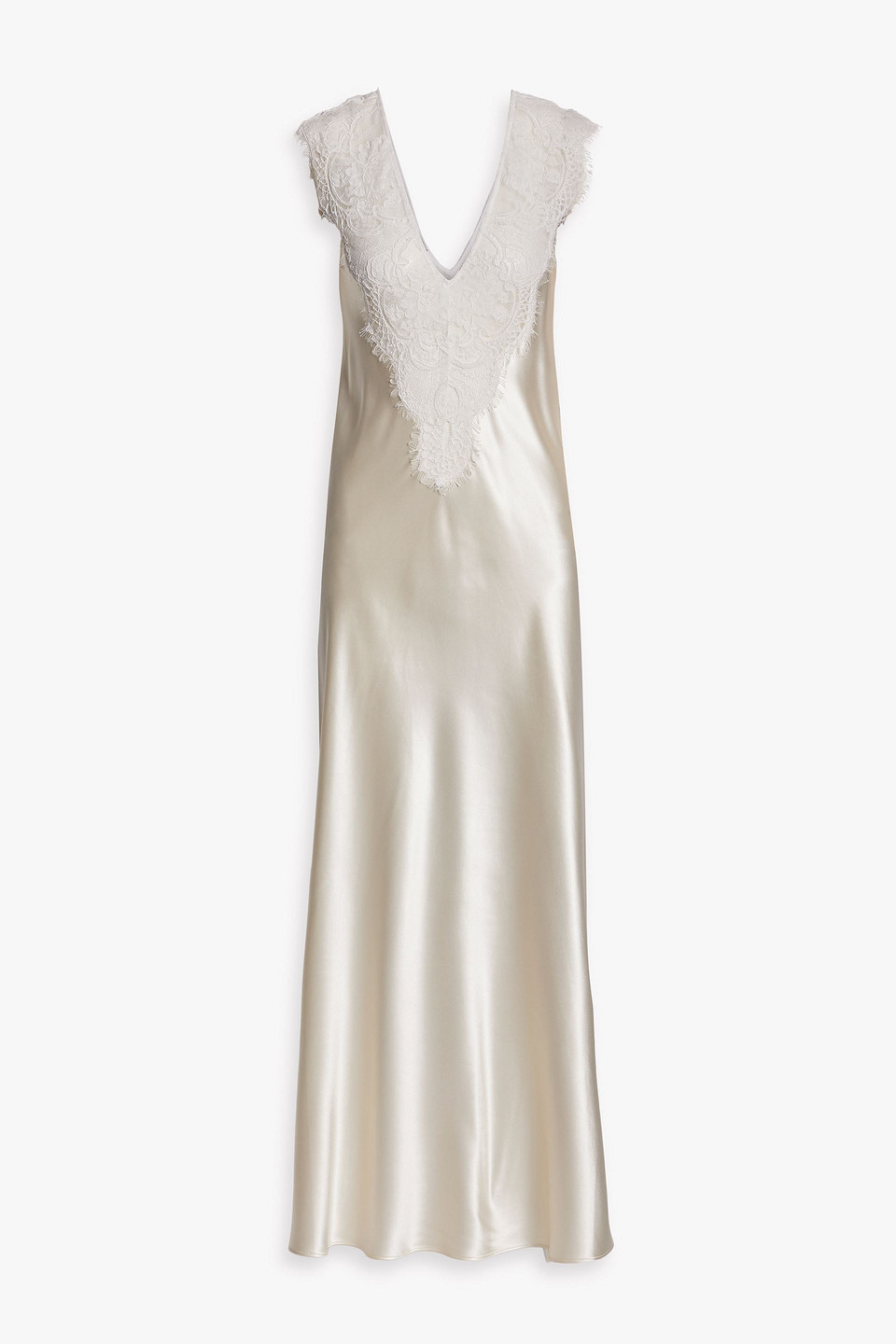co - corded lace-paneled silk-satin maxi dress - white - xs