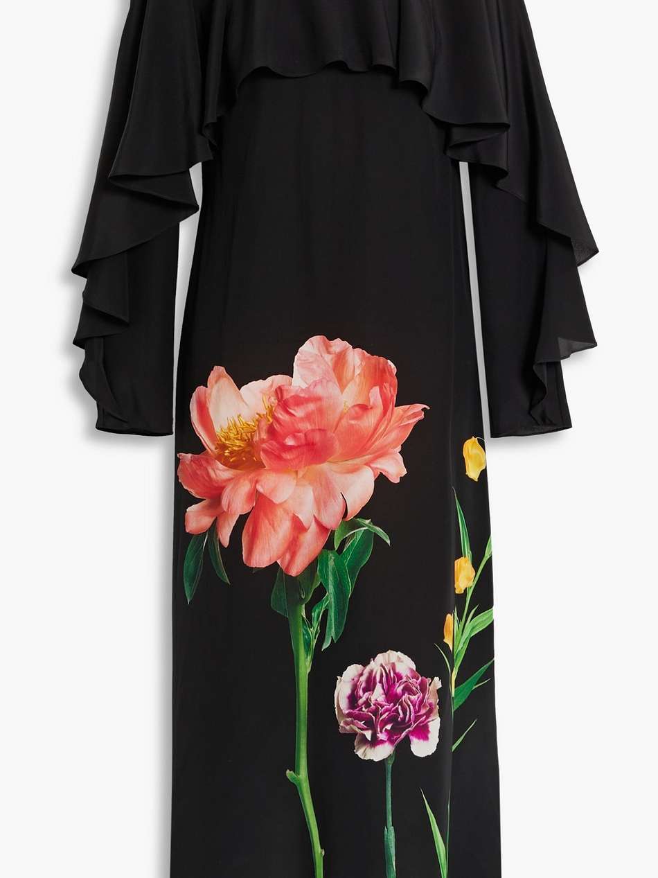 ruffled floral-print silk crepe de chine midi dress