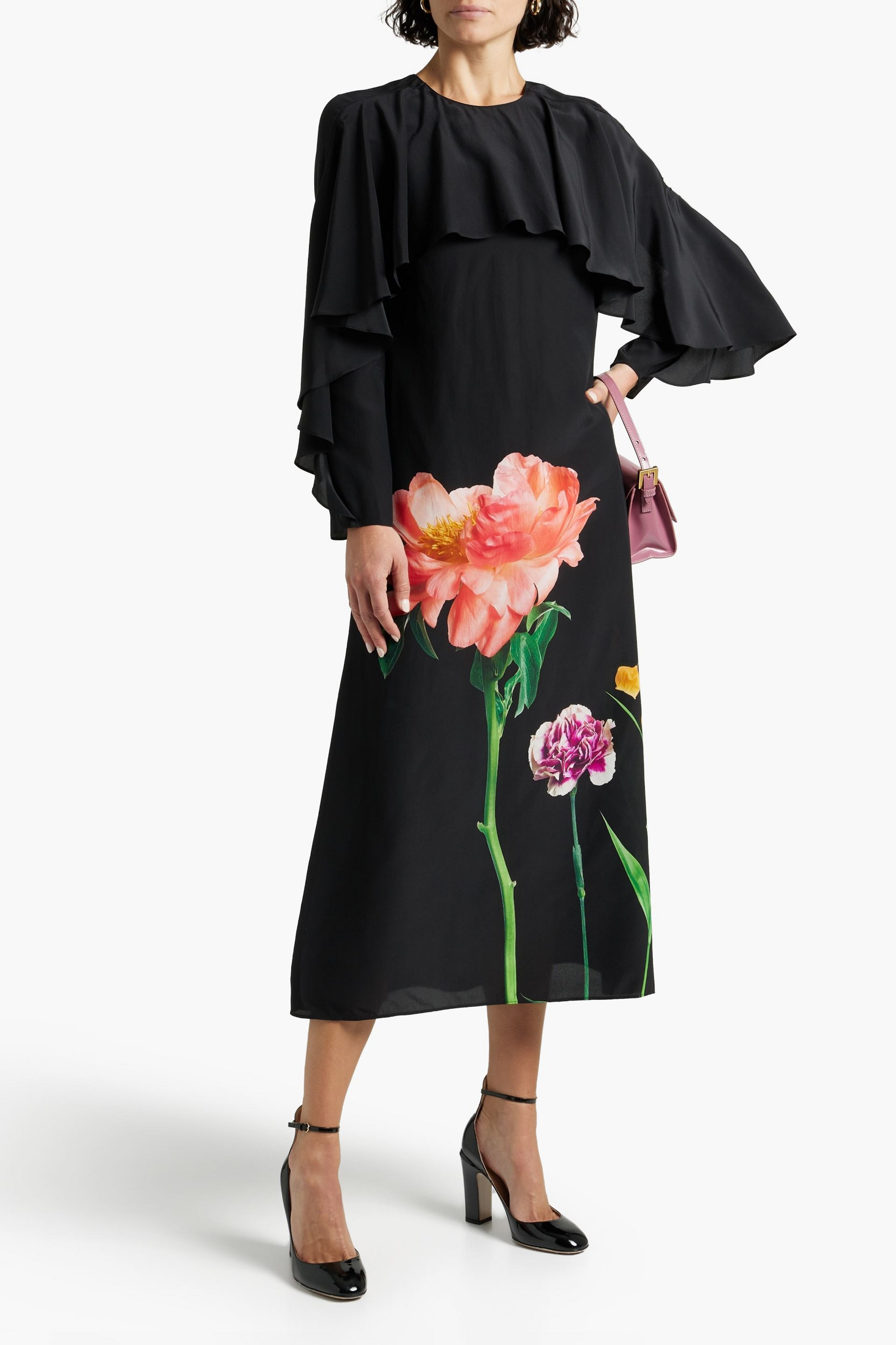 Valentino Garavani Ruffled floral-print silk crepe de chine midi dress