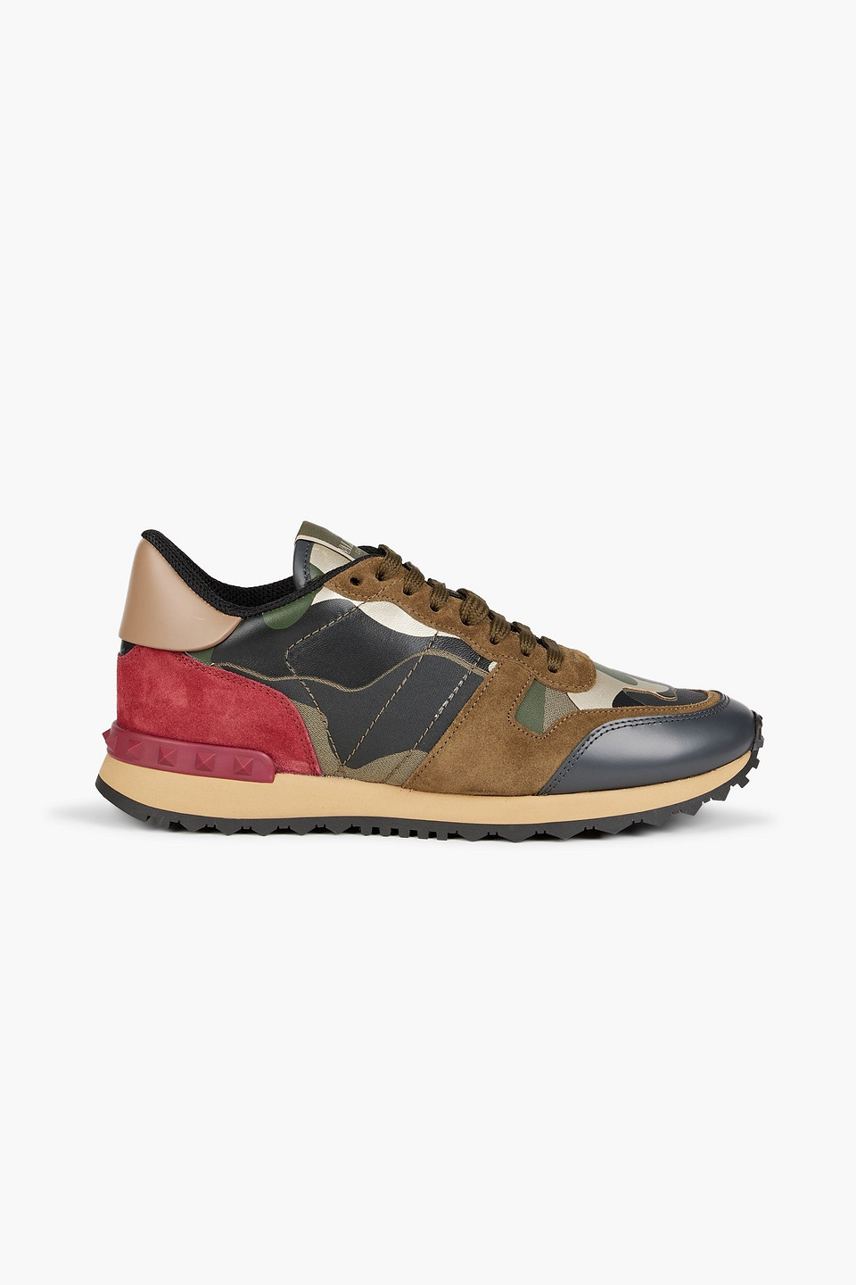 Valentino Garavani Rockstud Printer Leather, Suede And Canvas Sneakers In Army Green