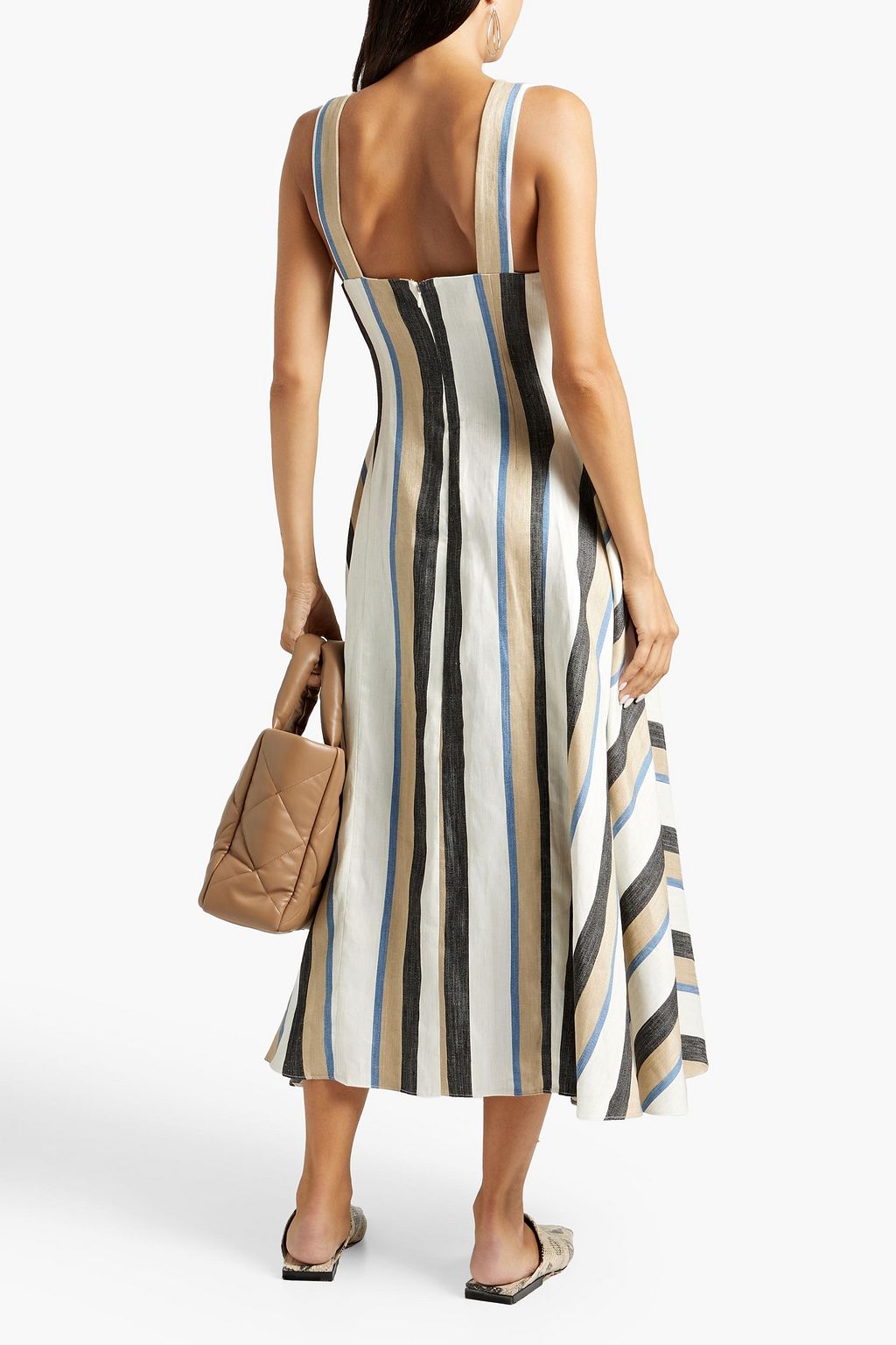 CO Flared striped linen-blend midi dress