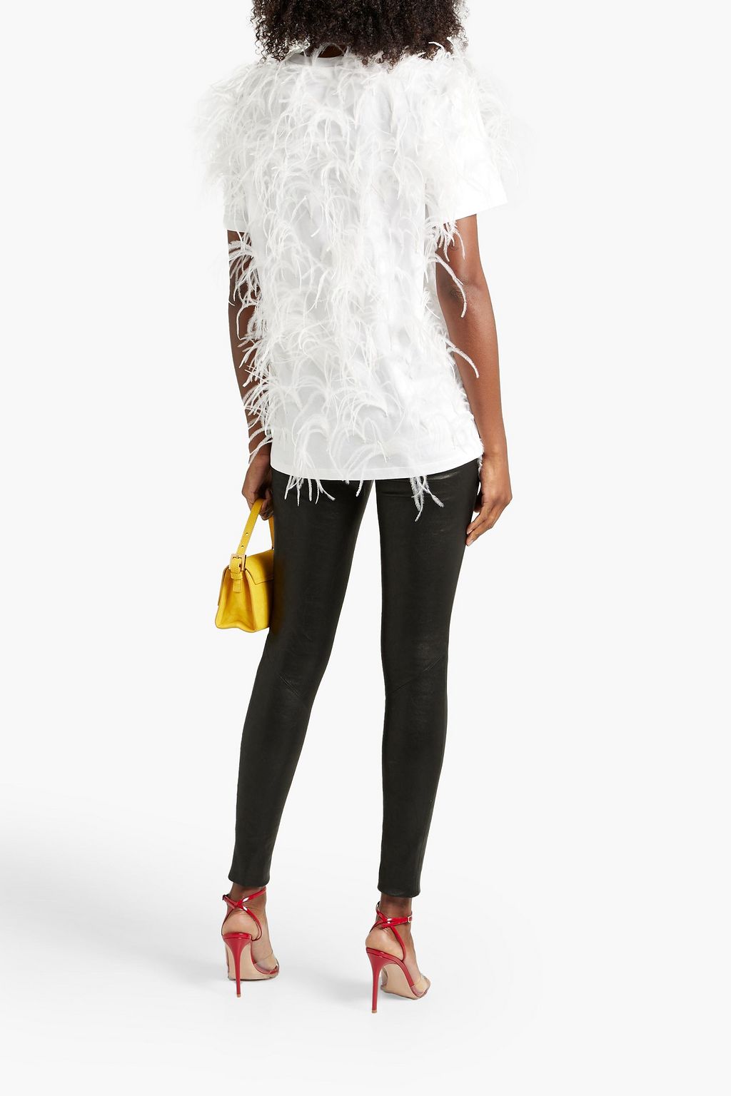 VALENTINO GARAVANI Feather-embellished cotton-jersey T-shirt