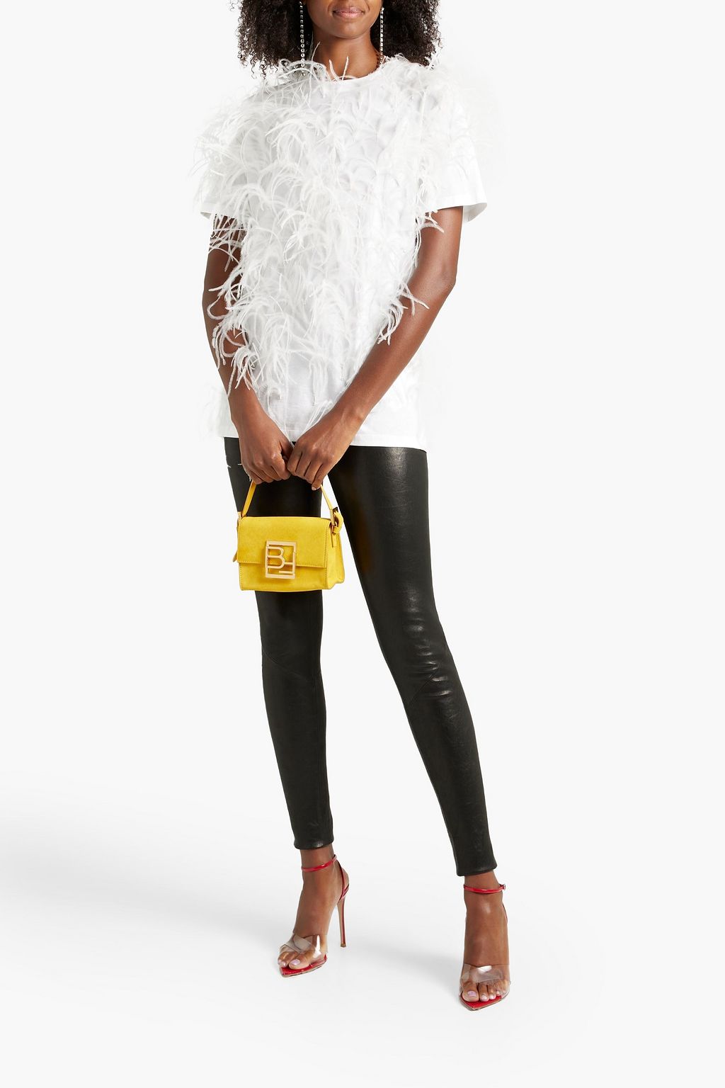 VALENTINO GARAVANI Feather-embellished cotton-jersey T-shirt