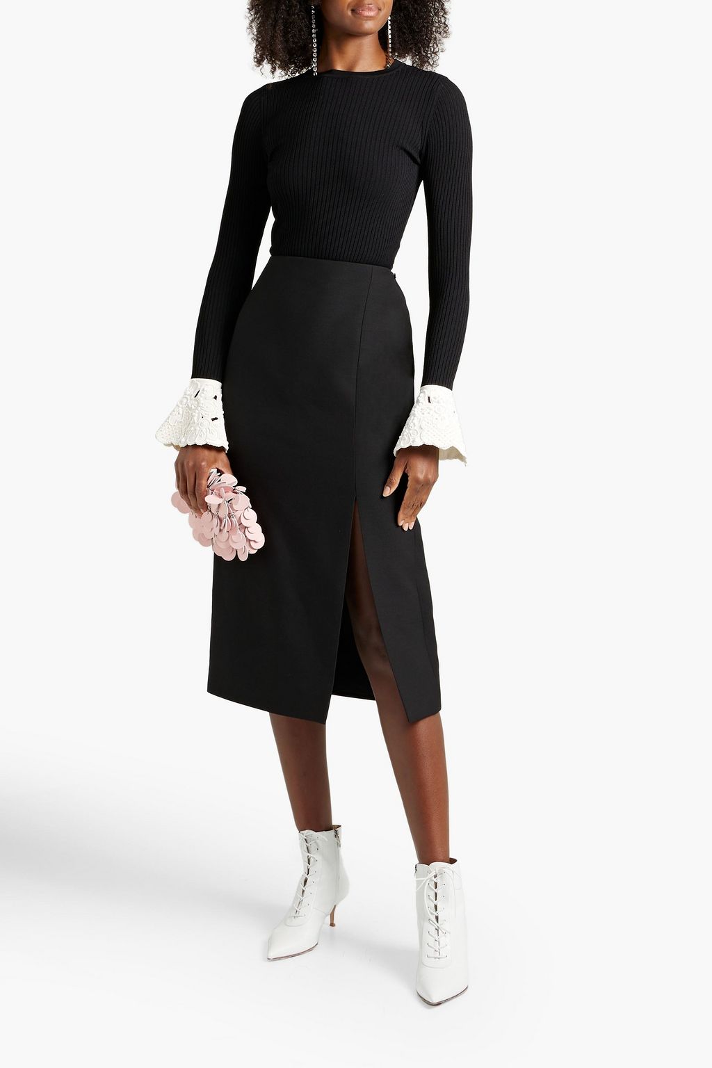VALENTINO GARAVANI Wool and silk-blend crepe midi skirt