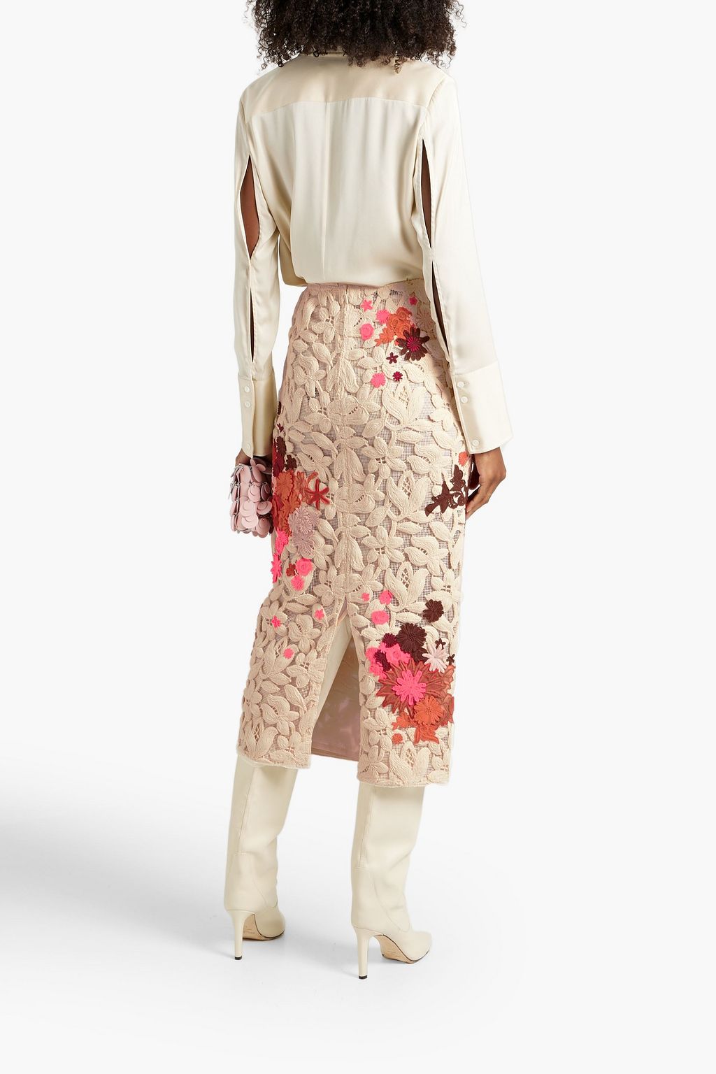 VALENTINO GARAVANI Macramé lace midi pencil skirt