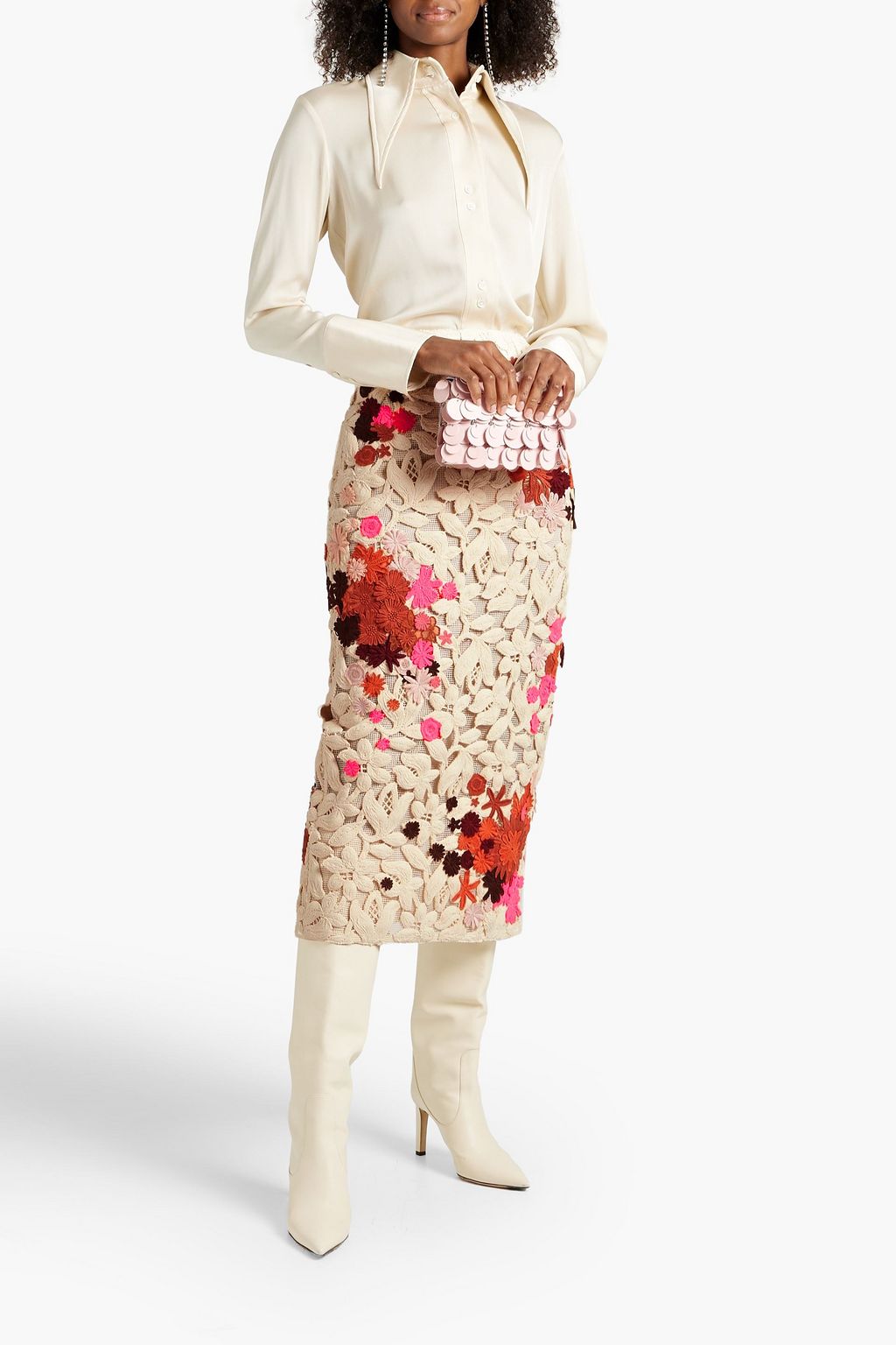 VALENTINO GARAVANI Macramé lace midi pencil skirt