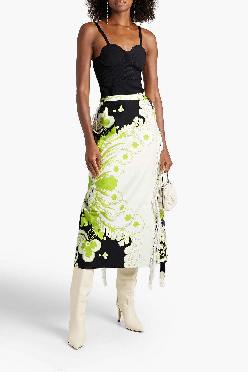 VALENTINO GARAVANI Bedruckter Midi-Wickelrock aus Baumwoll-Twill mit Troddeln