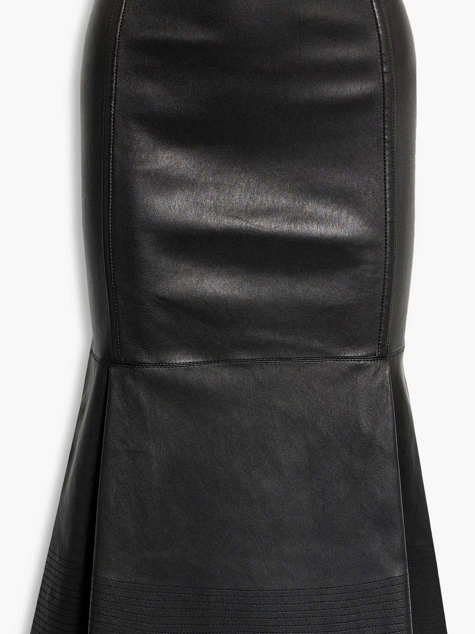 fluted leather midi skirt