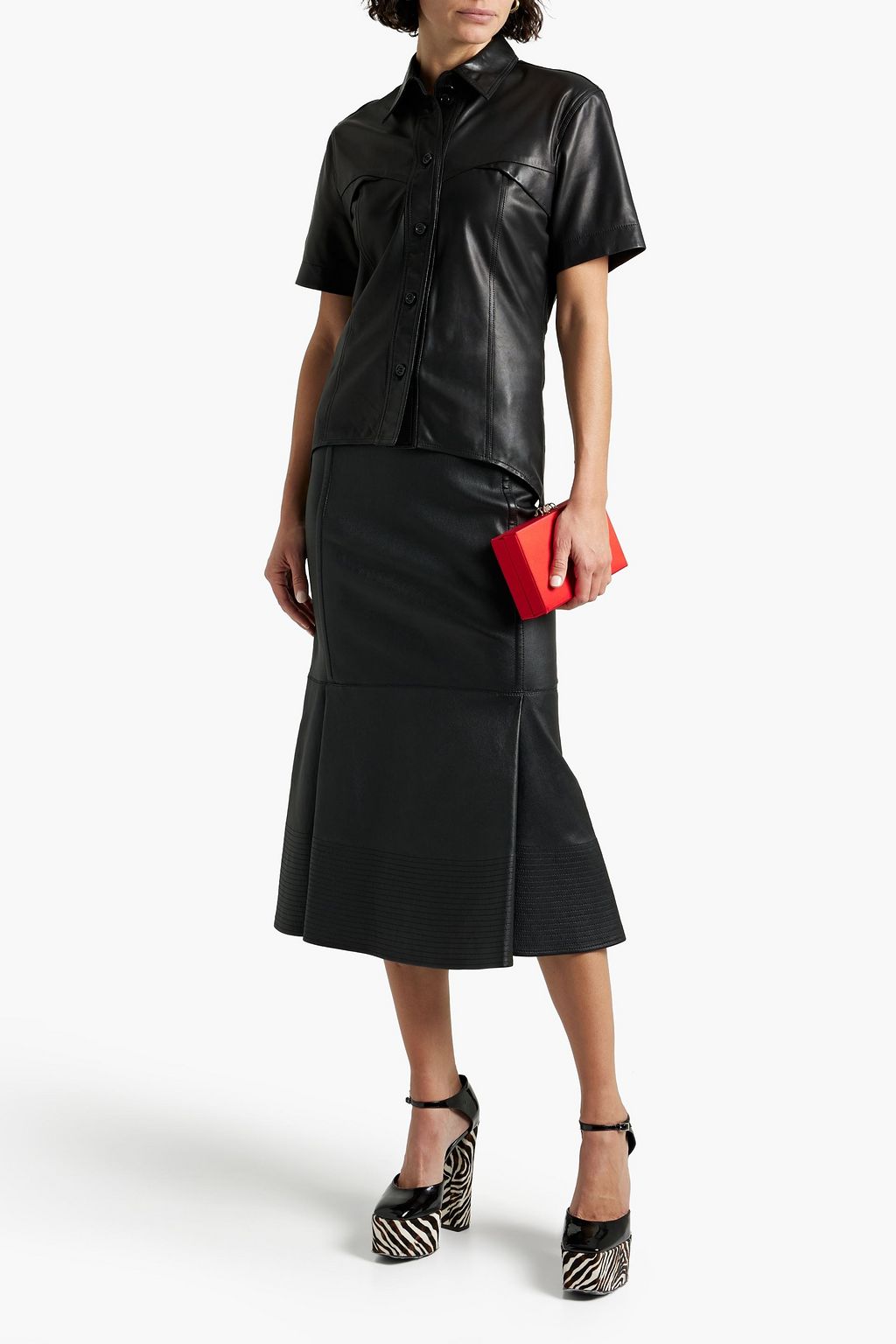 VALENTINO GARAVANI Fluted leather midi skirt