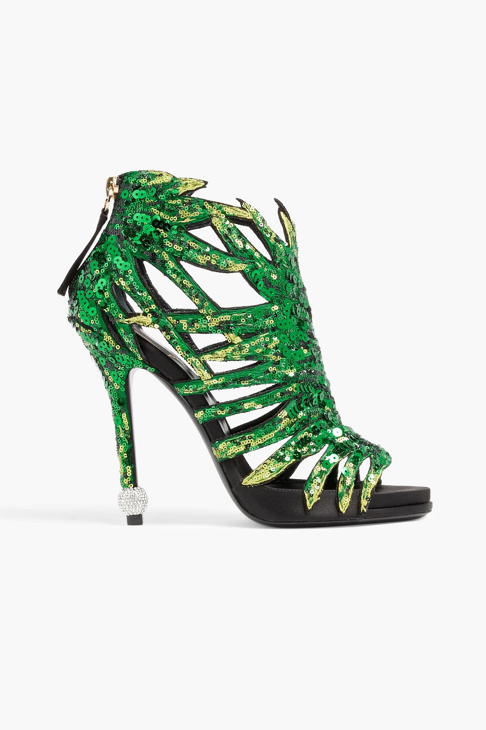 Roger Vivier Embellished Satin Platform Sandals In Green