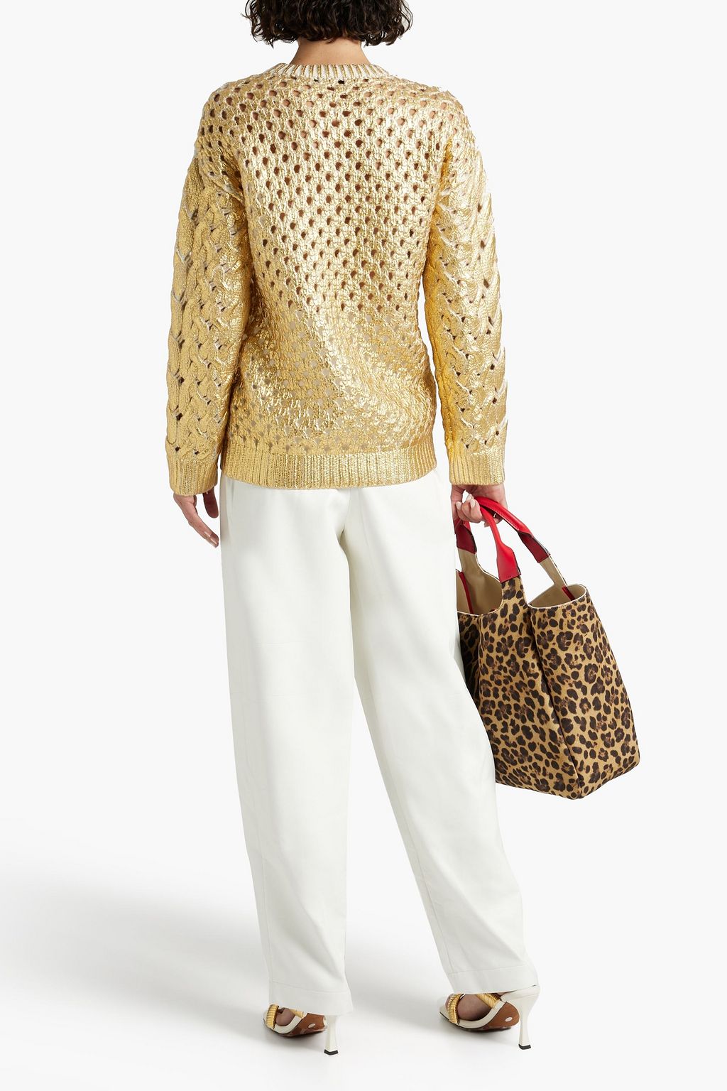 VALENTINO GARAVANI كنزة من الصوف محبوك بحبكة غليظة ومطلي بلون ميتاليك