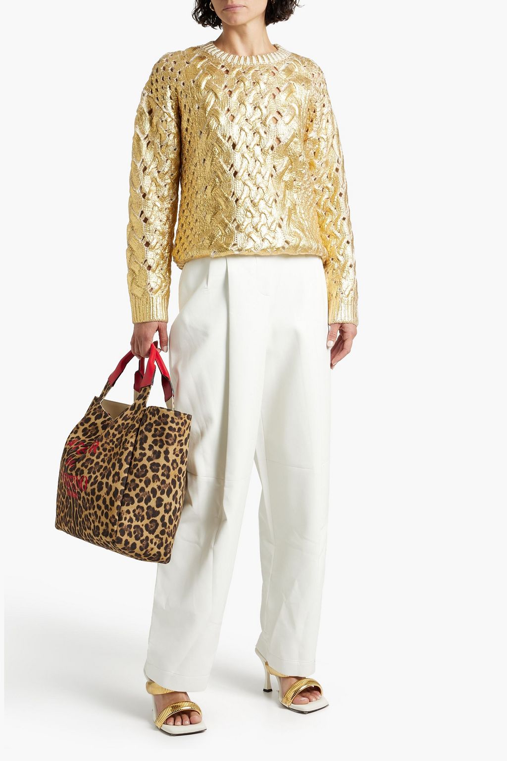 VALENTINO GARAVANI كنزة من الصوف محبوك بحبكة غليظة ومطلي بلون ميتاليك