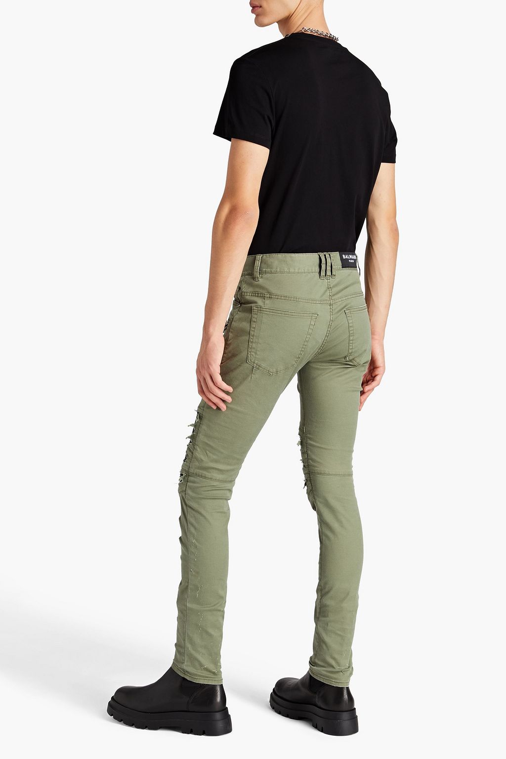 BALMAIN Eng geschnittene Hose aus geripptem Baumwoll-Twill in Distressed-Optik