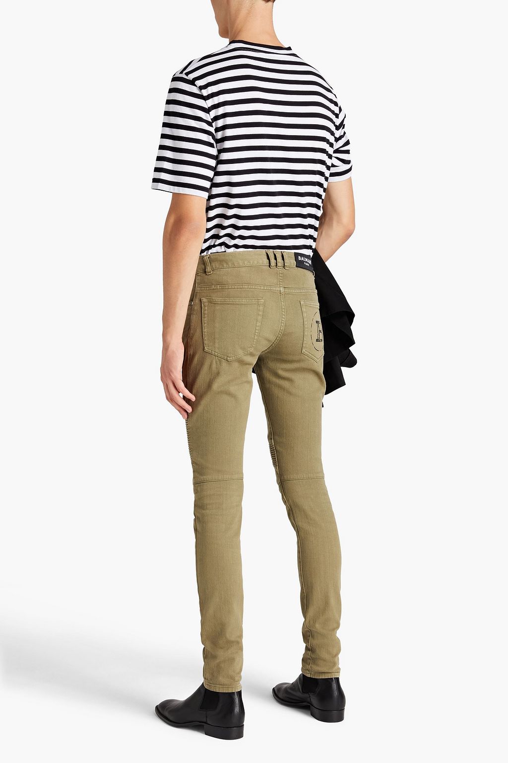 BALMAIN Skinny Jeans aus geripptem Denim in Distressed-Optik