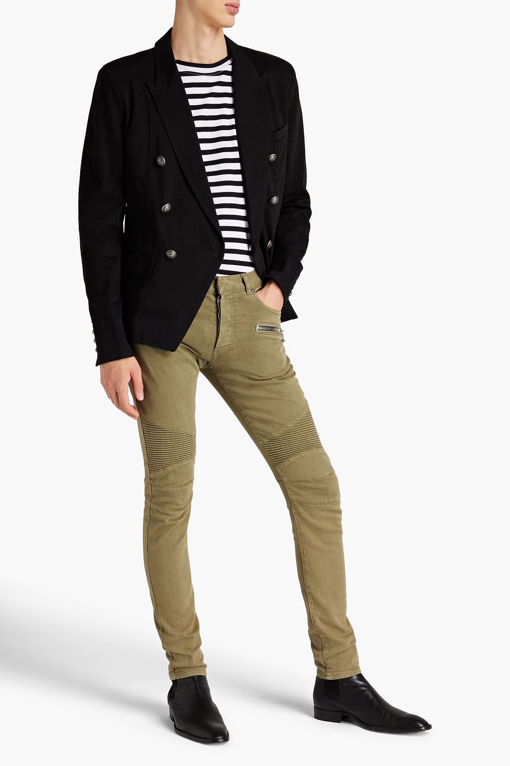 BALMAIN Skinny Jeans aus geripptem Denim in Distressed-Optik
