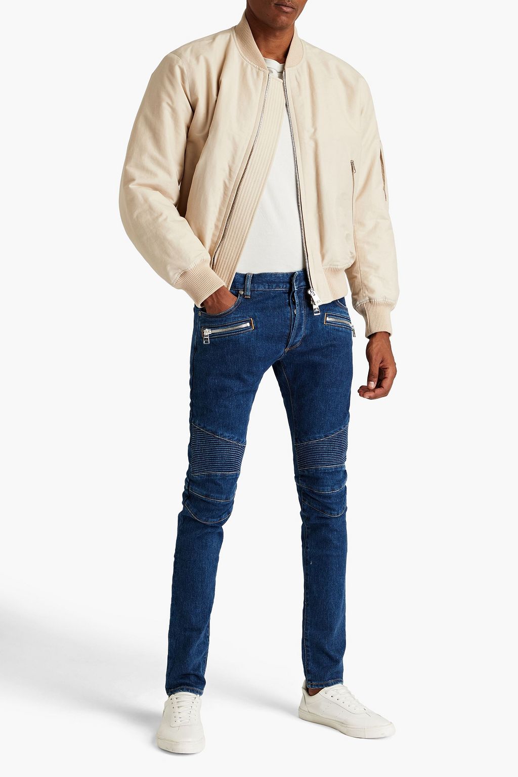 BALMAIN Skinny-fit ribbed denim jeans