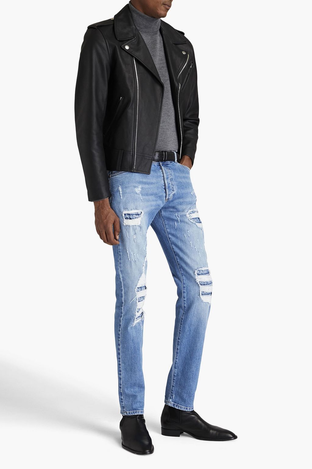 BALMAIN Skinny-fit faded distressed denim jeans