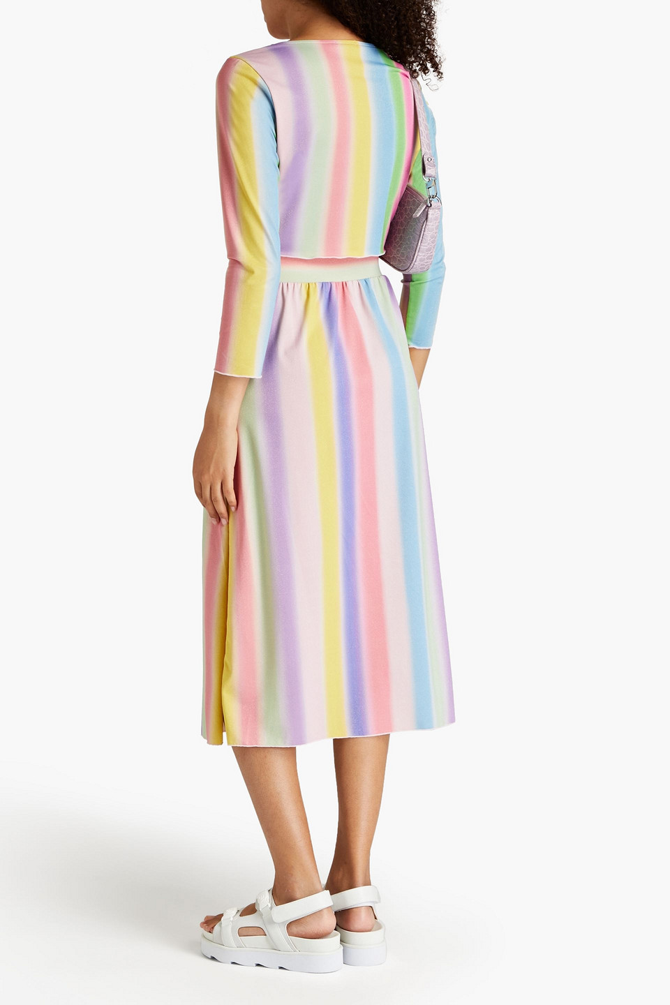 Shop Onia Metallic Striped Stretch-jersey Midi Skirt In Multicolor