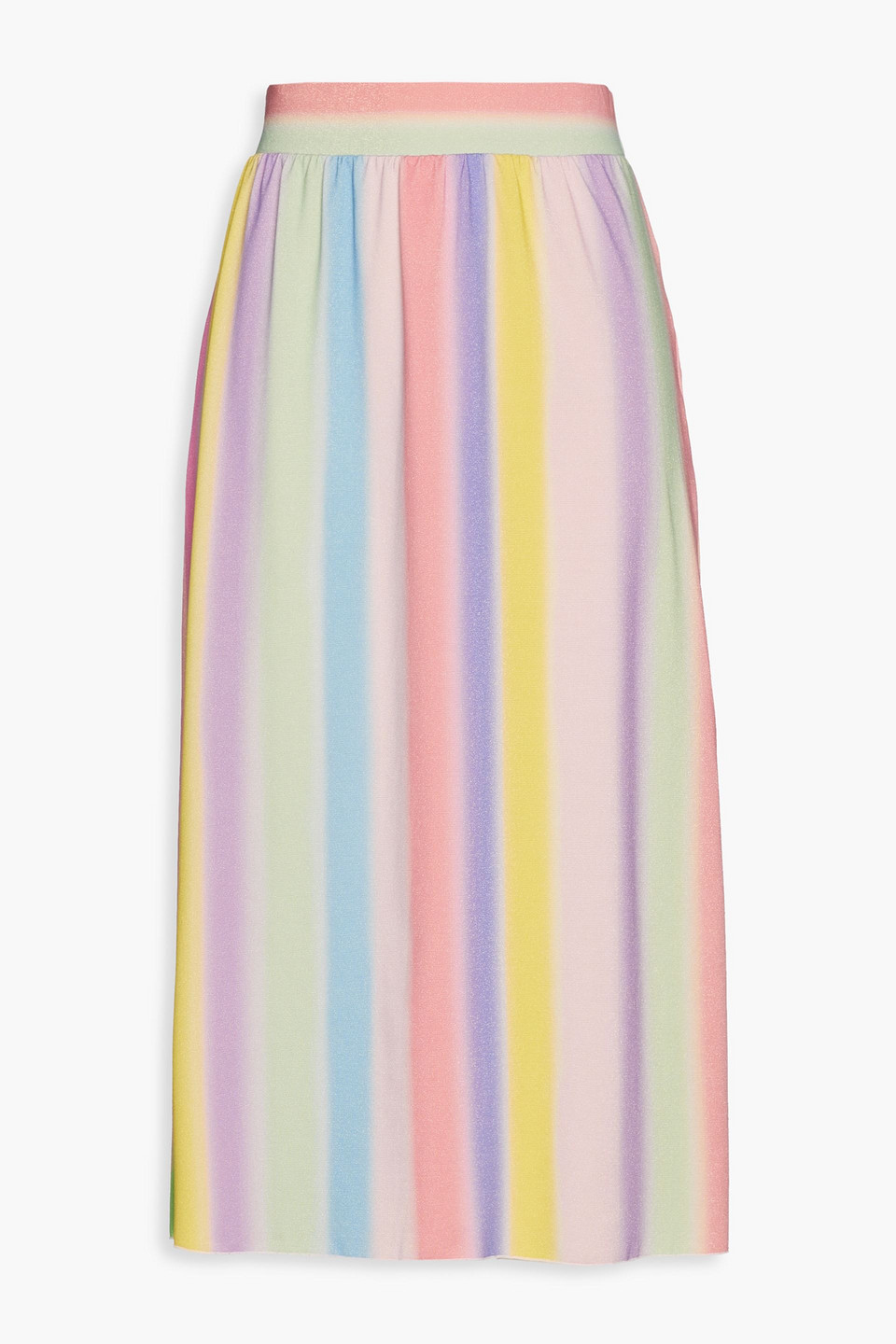 Shop Onia Metallic Striped Stretch-jersey Midi Skirt In Multicolor