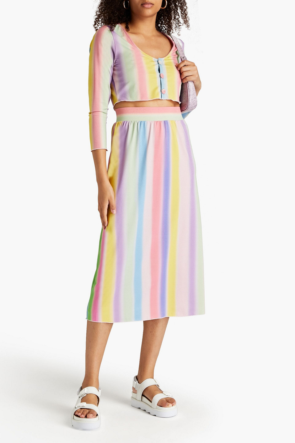 Shop Onia Metallic Striped Stretch-jersey Midi Skirt In Multicolor