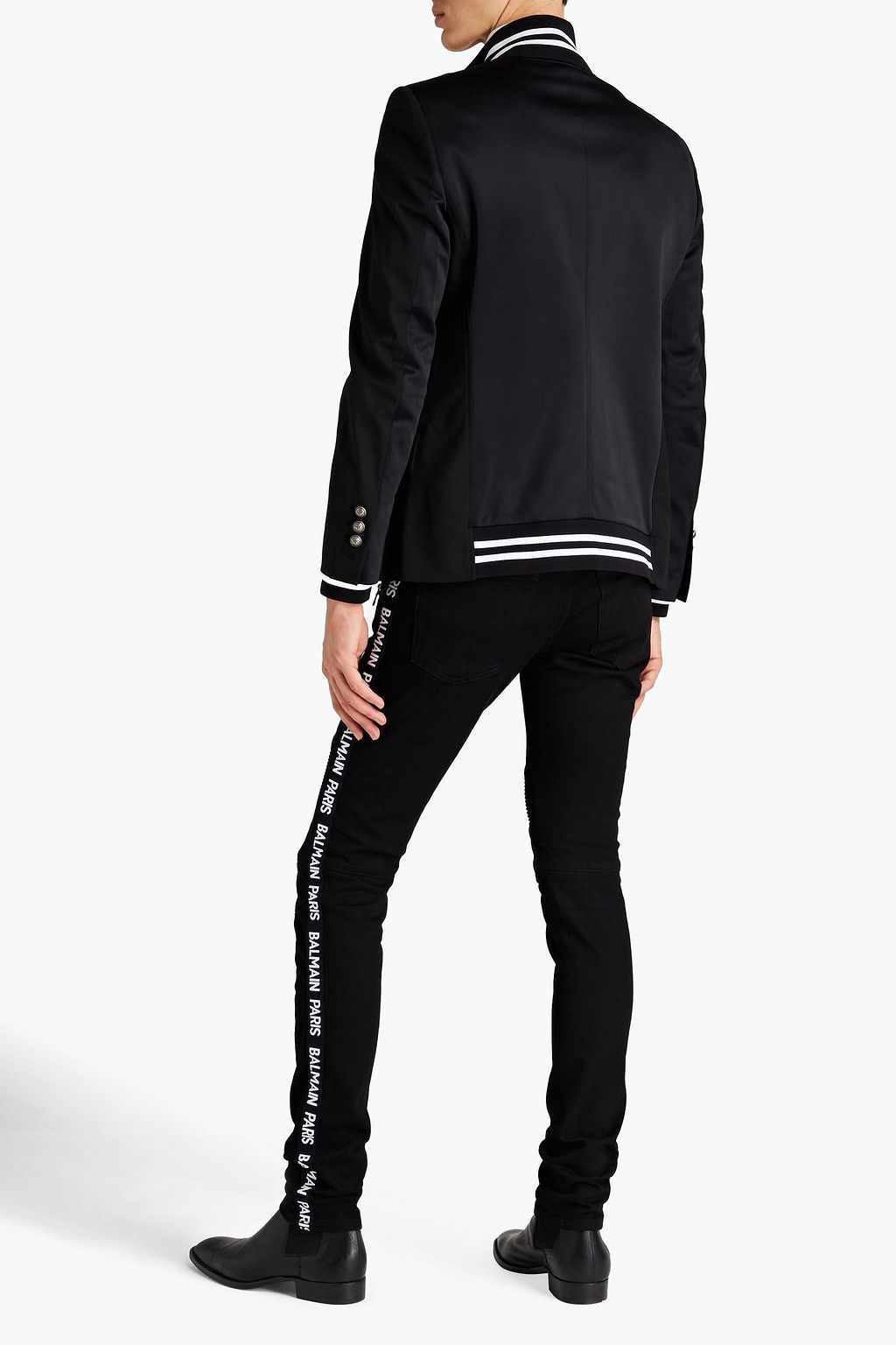 BALMAIN Satin-jersey paneled wool-twill jacket