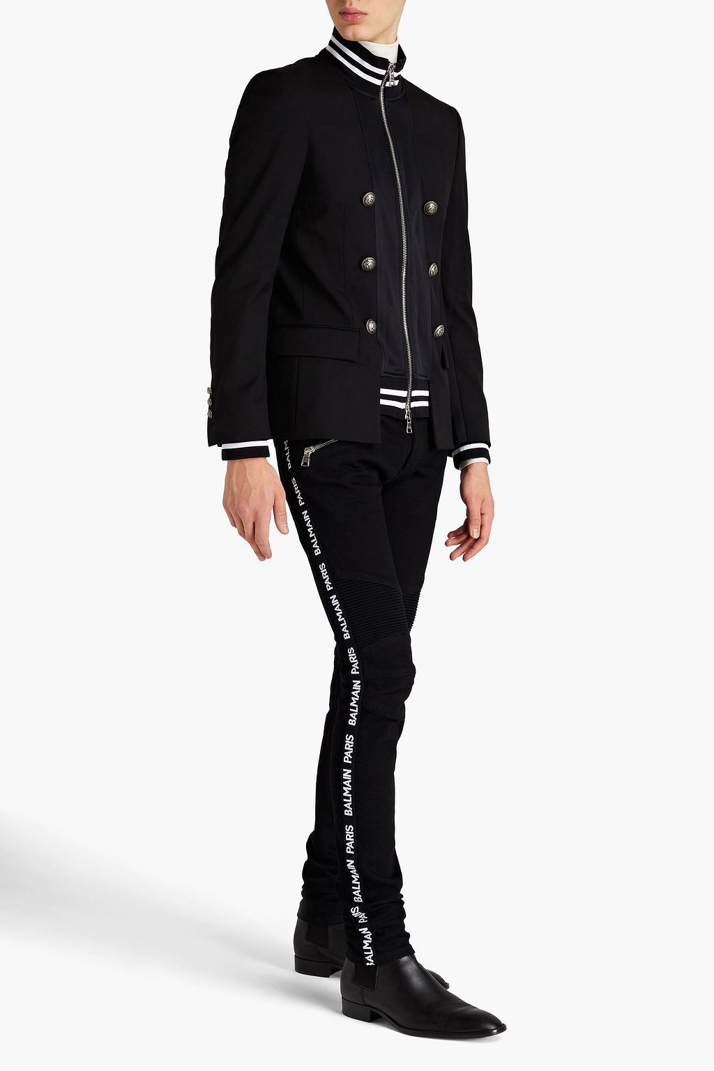 BALMAIN Satin-jersey paneled wool-twill jacket