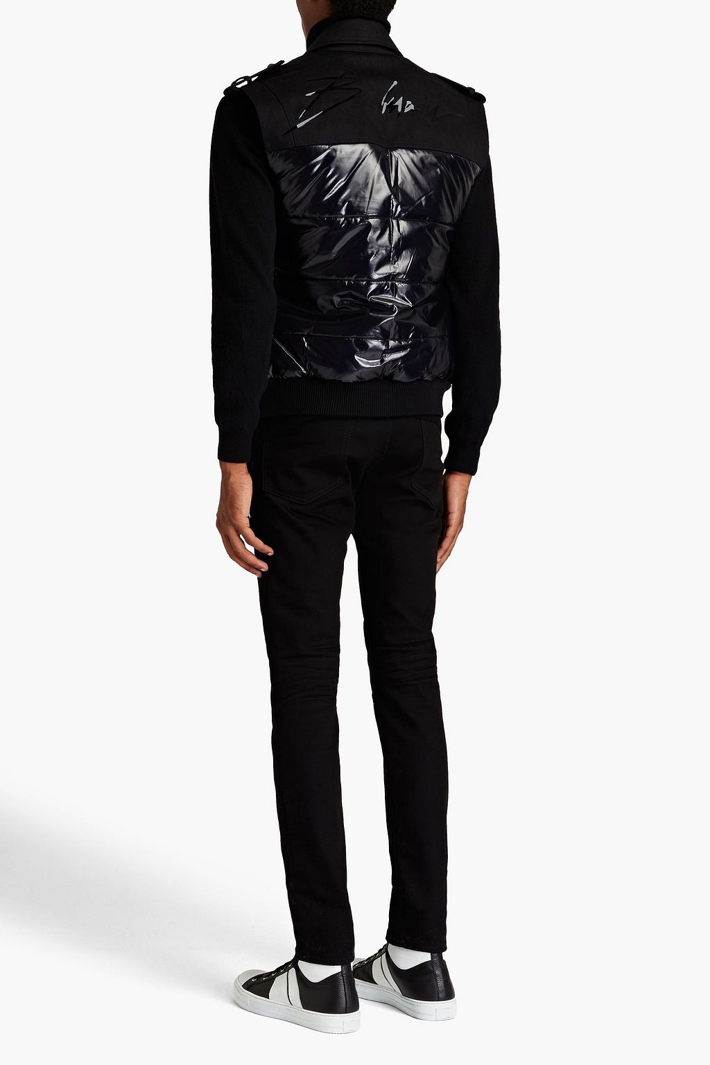 BALMAIN Denim-paneled quilted shell vest