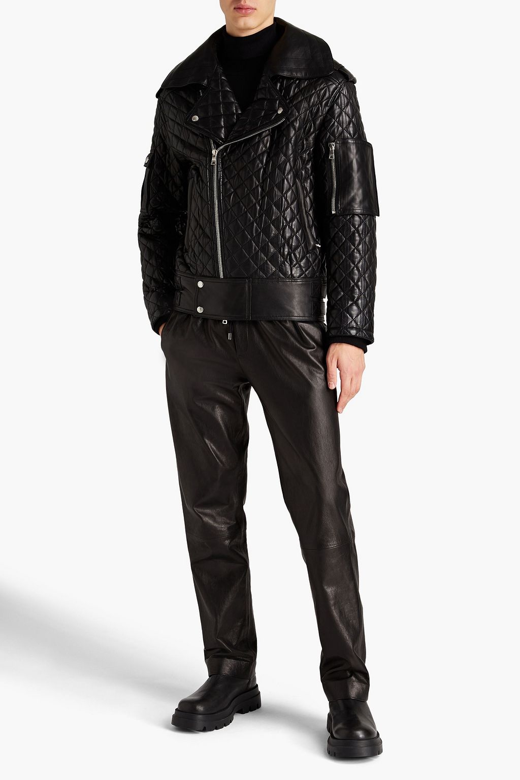 BALMAIN Quilted leather biker jacket