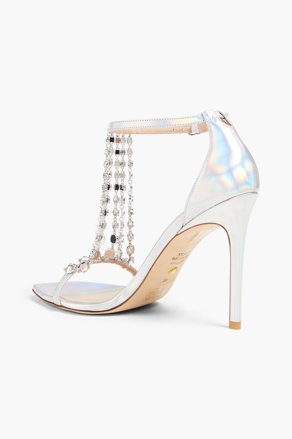 STUART WEITZMAN Embellished iridescent faux leather sandals