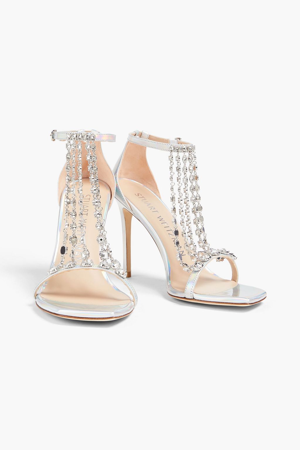 STUART WEITZMAN Embellished iridescent faux leather sandals