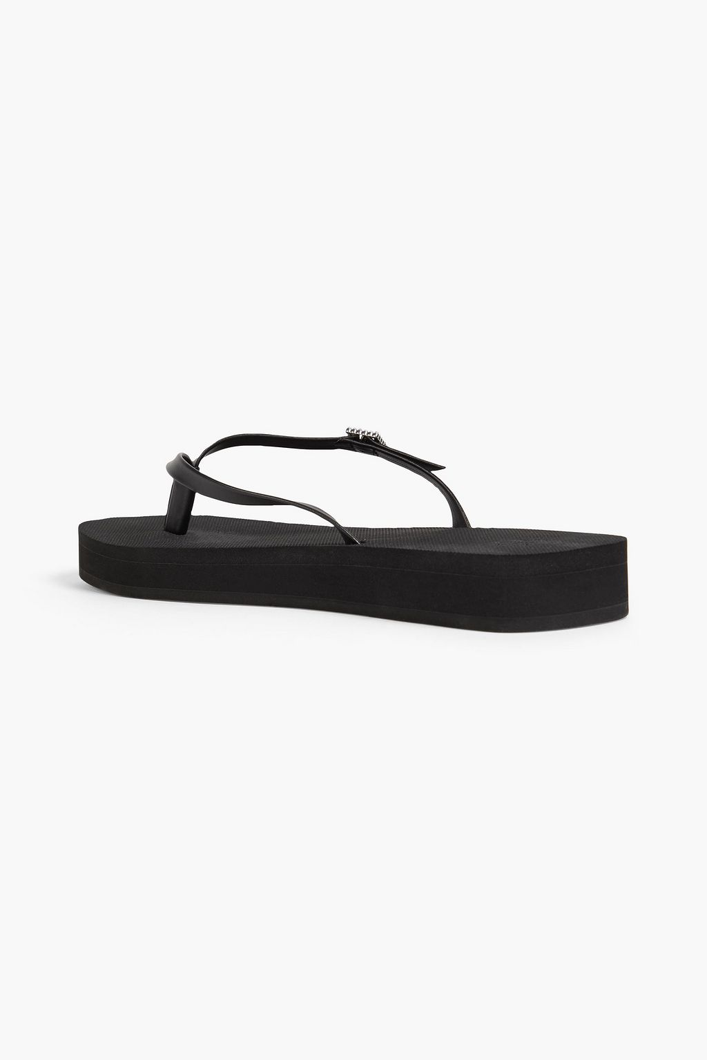 STUART WEITZMAN Embellished faux leather platform flip flops
