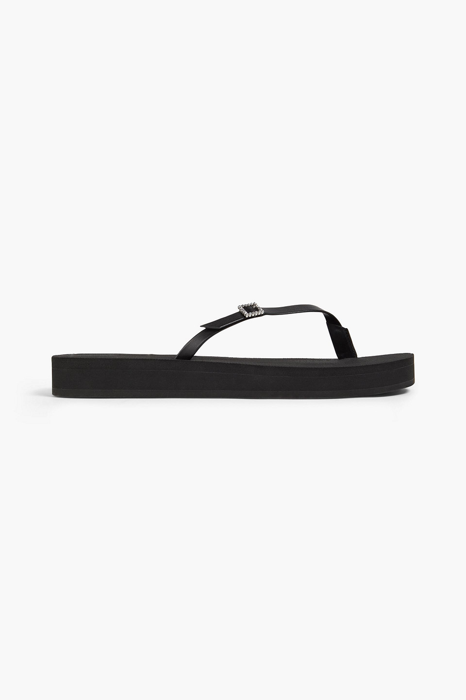 Stuart Weitzman Embellished Faux Leather Platform Flip Flops In Black