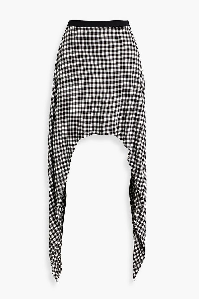 Asymmetric gingham jersey mini skirt