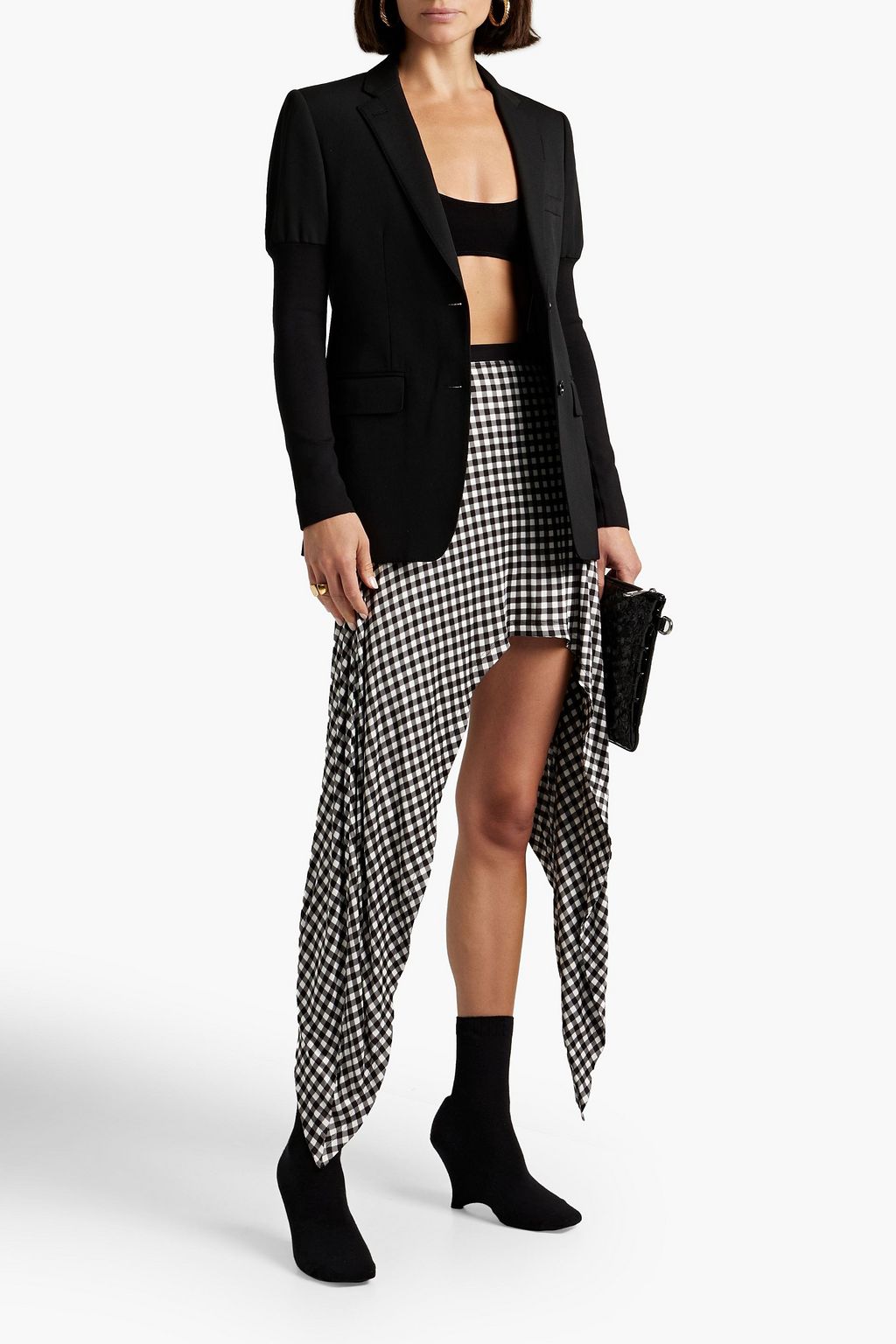 BURBERRY Asymmetric gingham jersey mini skirt