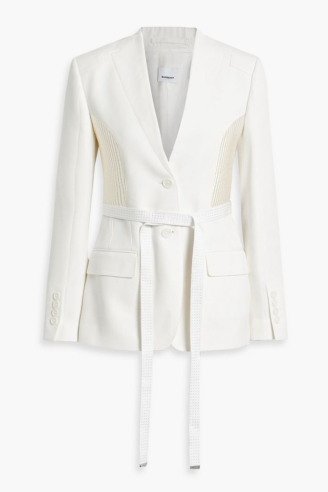 Belted satin-paneled wool blazer