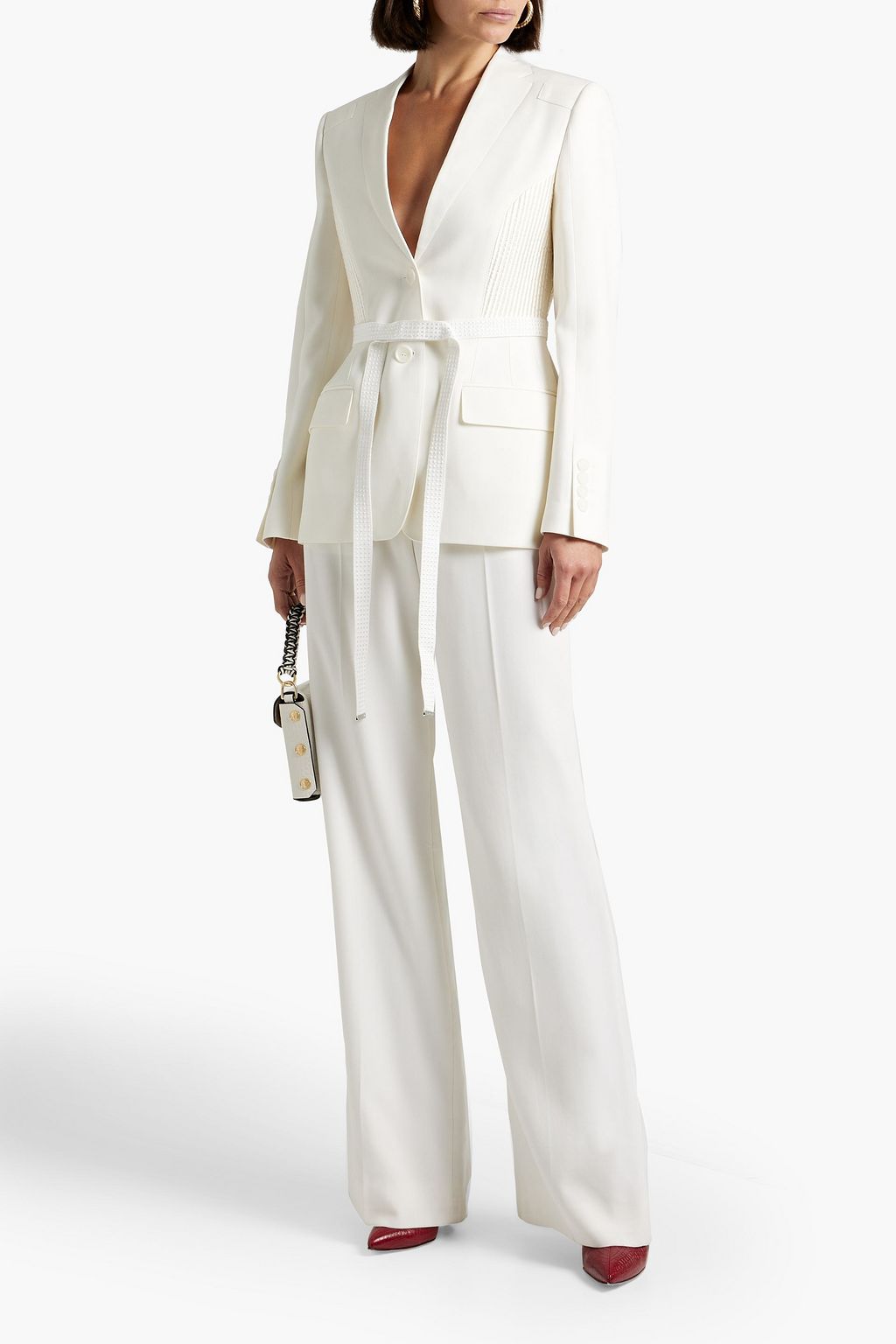 BURBERRY Belted satin-paneled wool blazer