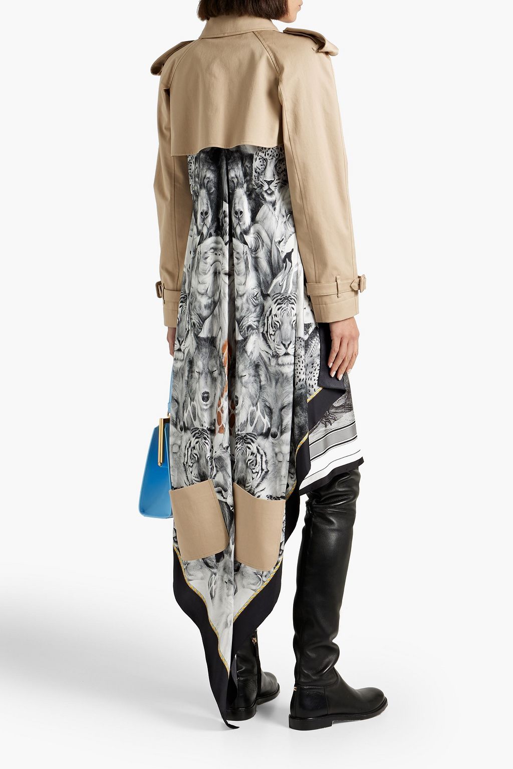 BURBERRY Bedrucktes Kleid aus Cupro-Twill mit Einsätzen aus Baumwoll-Gabardine
