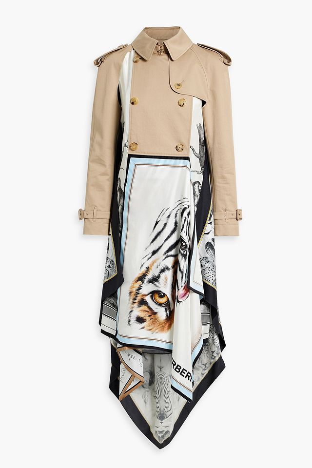 Cotton gabardine-paneled printed cupro-twill dress